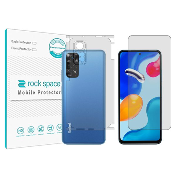 گلس محافظ صفحه نمایش و پشت گوشی شیائومی Redmi Note 11 International مدل نانو هیدروژل شفاف برند راک اسپیس کد MS