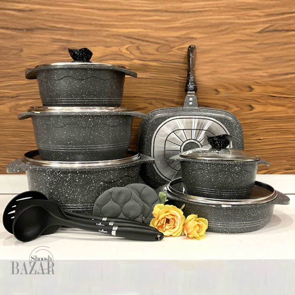 سرویس قابلمه 15 پارچه طوسی گرانیتی بلا یونیک مدل 8840