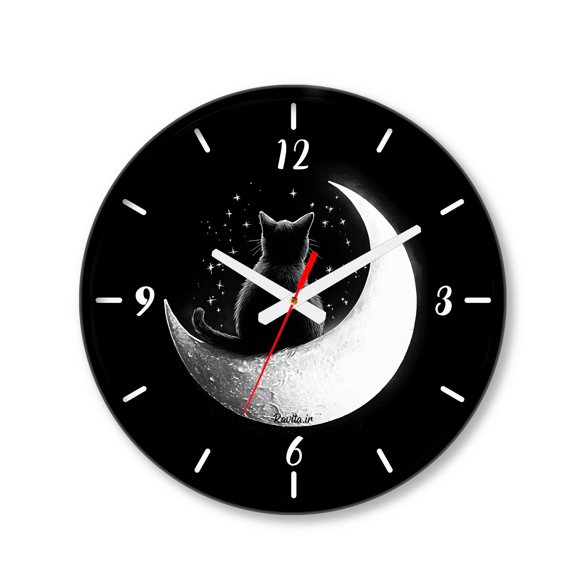 ساعت دیواری کوچک راویتا طرح ماه و گربه کد 3632