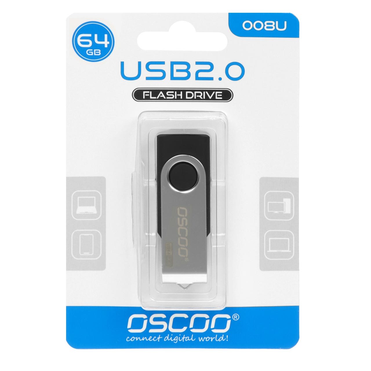 فلش مموری OSCOO 008U USB2.0 Flash Memory-64GB نقره ای مشکی (گارانتی سورین)