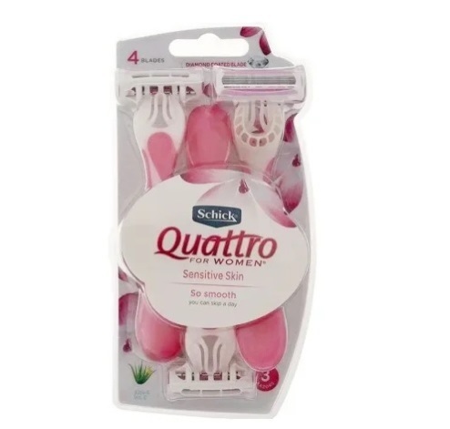 شیک خود تراش 4 تیغه 3 عددی صورتی زنانه Schick Quattro