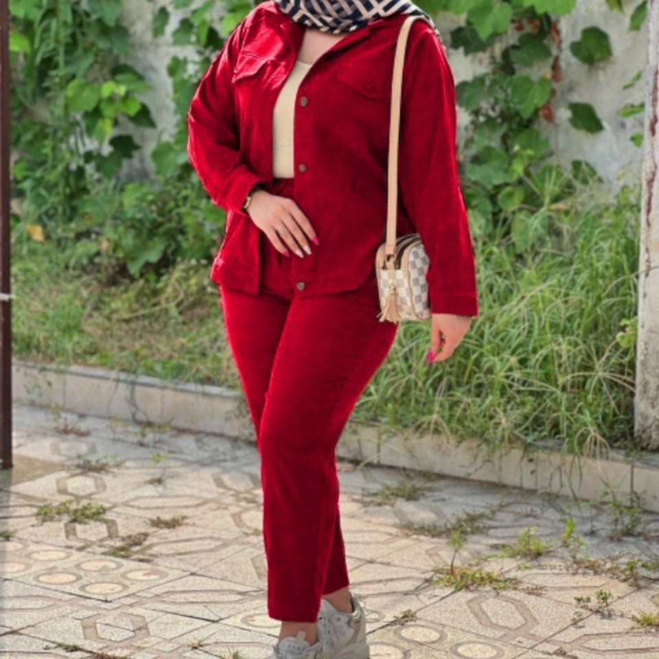 کت شلوار پاییزه مدل رزا جنس مخمل کبریتی جدید زنانه