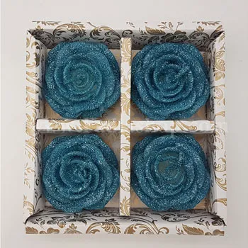 شمع گل 4 تایی اکلیلی آبی فیروزه ای