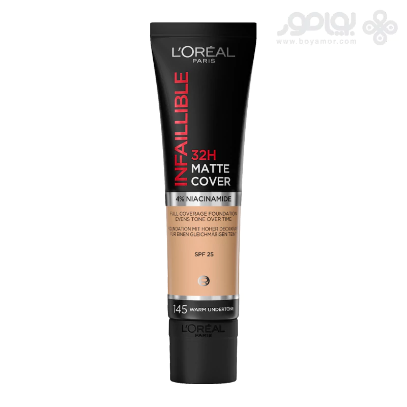 کرم پودر تیوبی لورال اینفیلیبل مدل MATTE COVER 32H شماره 145