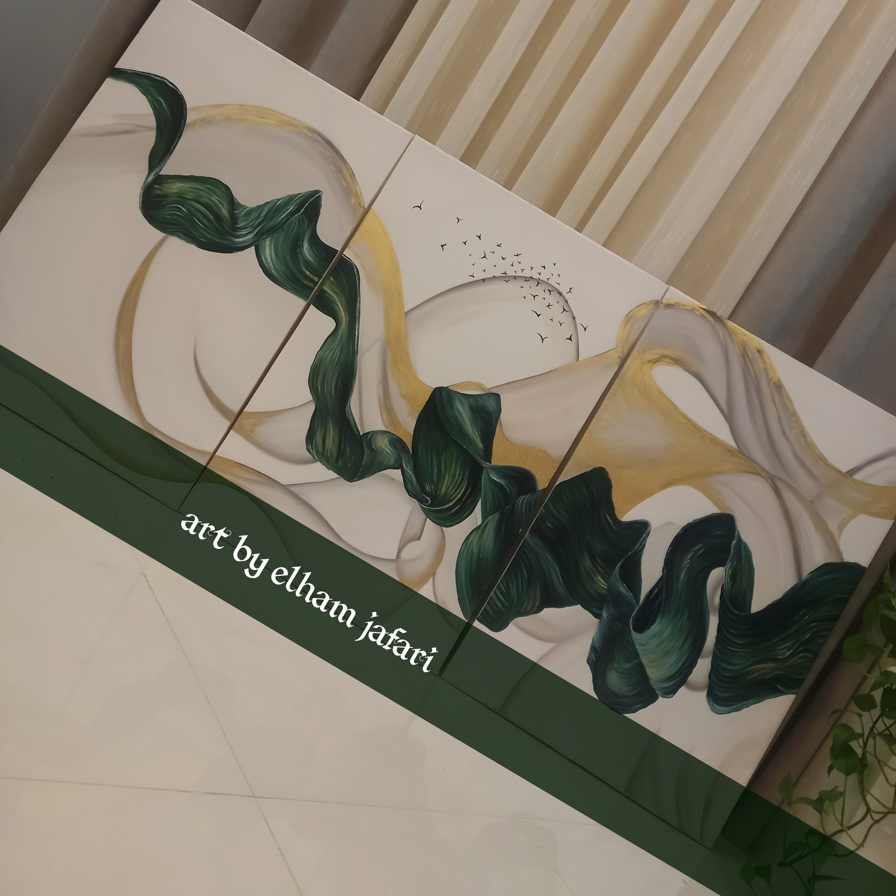 تابلو نقاشی رنگ روغن مدرن کار شده با ورق طلا