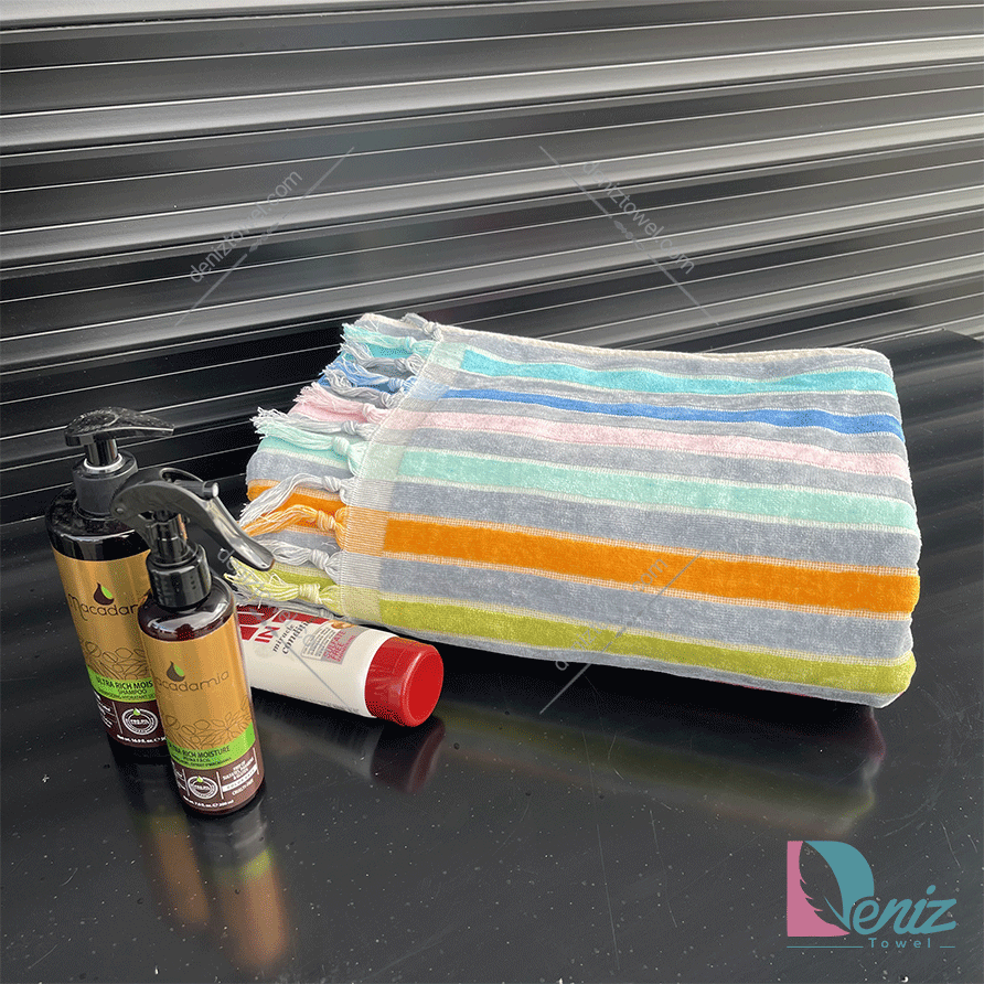 حوله حمامی طرح کارنا چند رنگ طوسی تیره