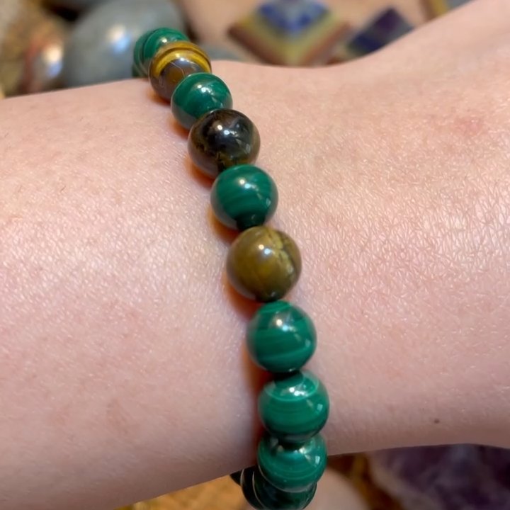 دستیند مالاکیت طبیعی و چشم ببر