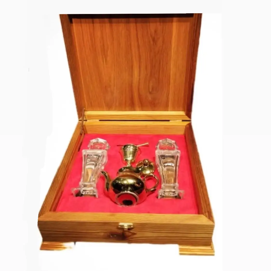 جعبه چوبی لوکس زعفران  با هاون و قوری چینی