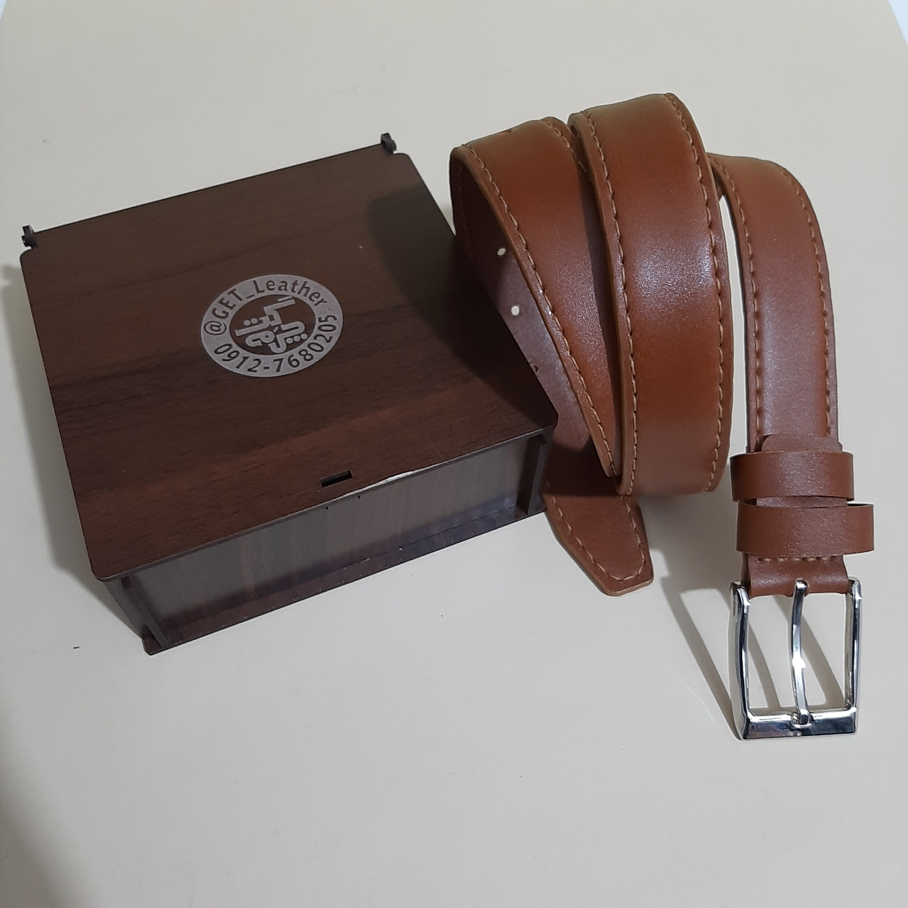 کمربند چرم عسلی