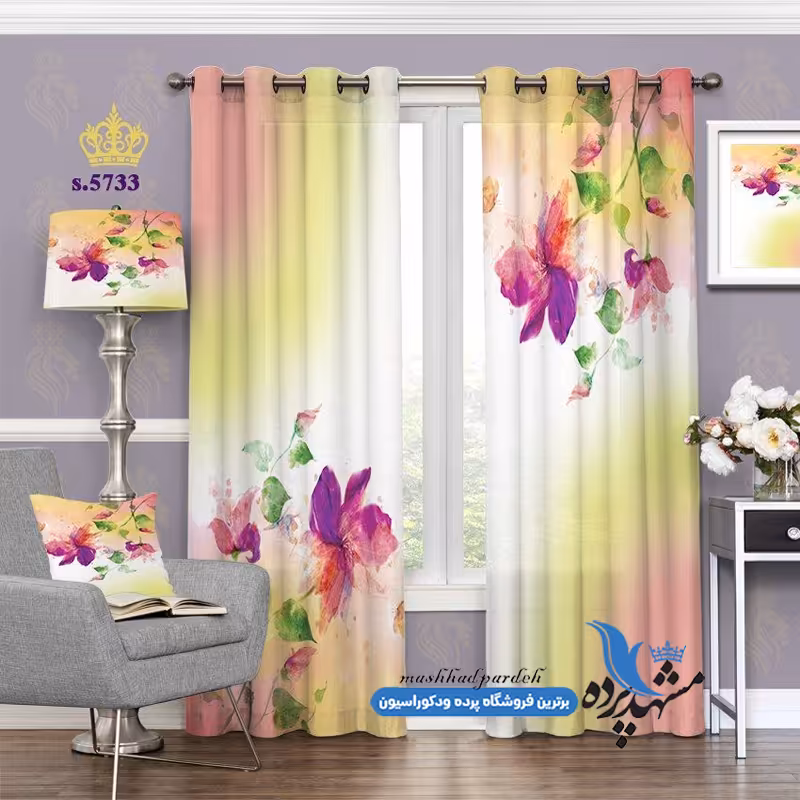 پرده پانچ گلدار طرح گل کاغذی رنگی کد s-5733