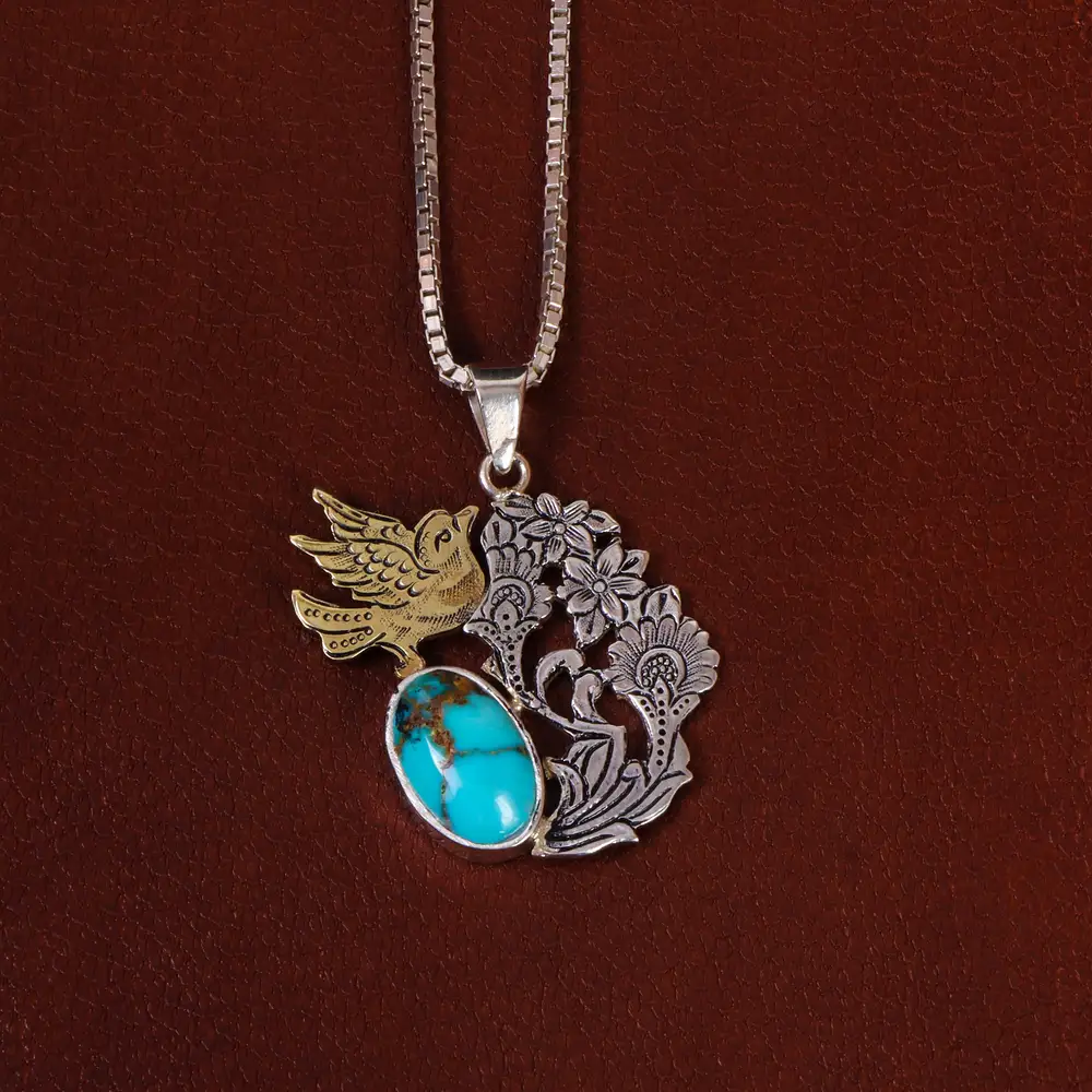 گردنبند فیروزه زنانه کد 25247 - جواهری مشاهیر