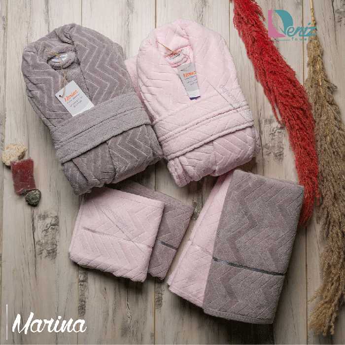 حوله ست دو نفره مارینا رنگ صورتی روشن و طوسی فیلی