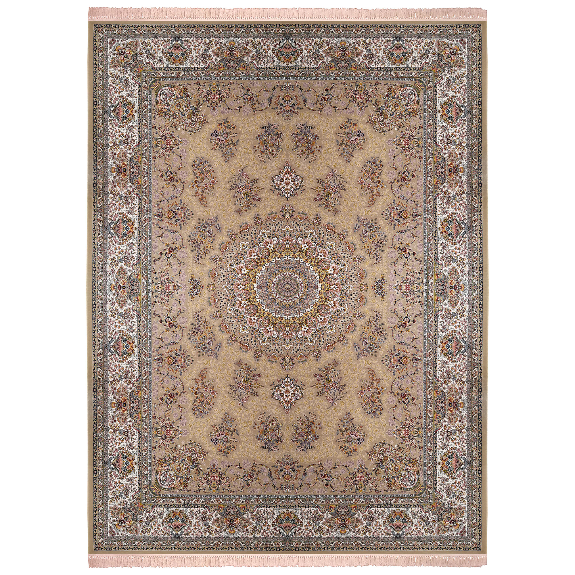 فرش ماشینی زمرد مشهد مدل 45002 زمینه نسکافه ای