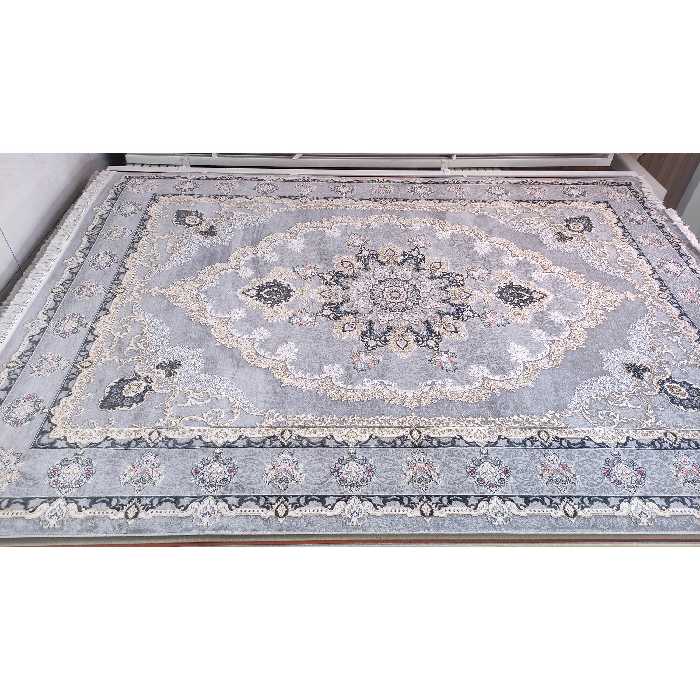 فرش ماشینی زمرد مشهد مدل خورشید زمینه دودی