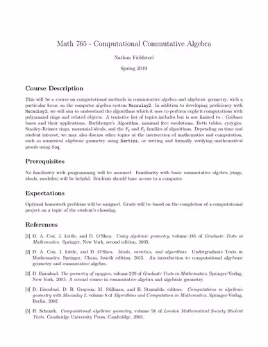 خرید و دانلود نسخه کامل کتاب Math 765 - Computational Commutative Algebra