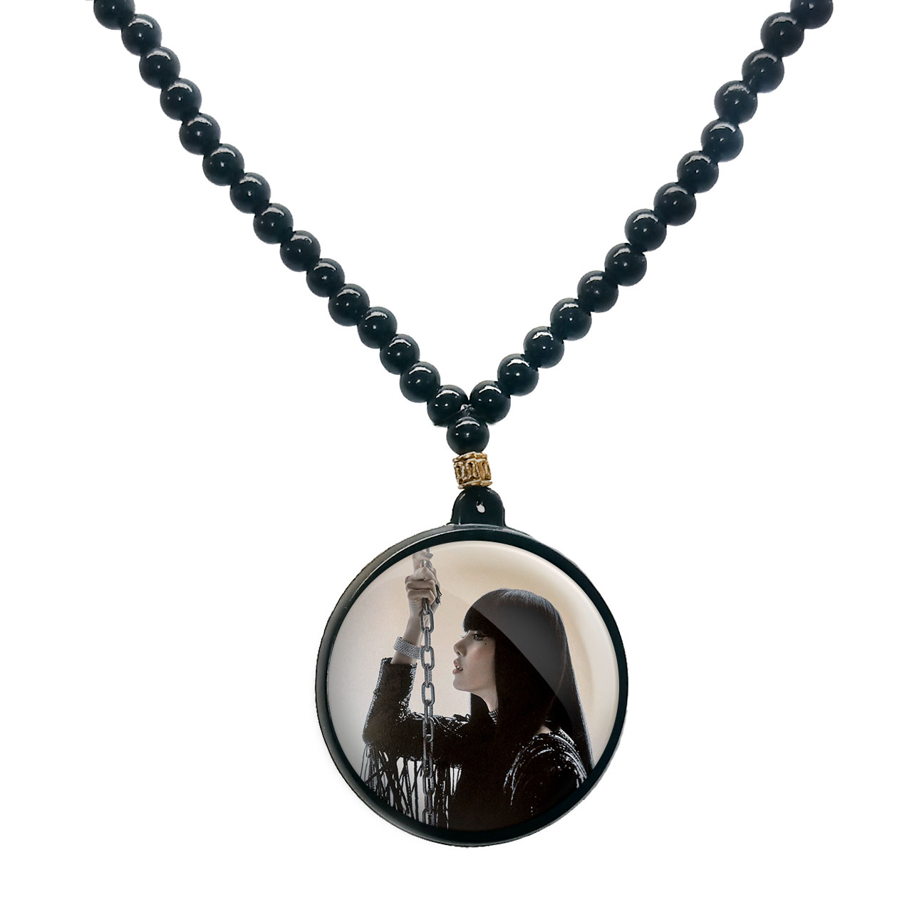 گردنبند پرمانه طرح بلک پینک کد pmd.18075 مدل دو طرفه