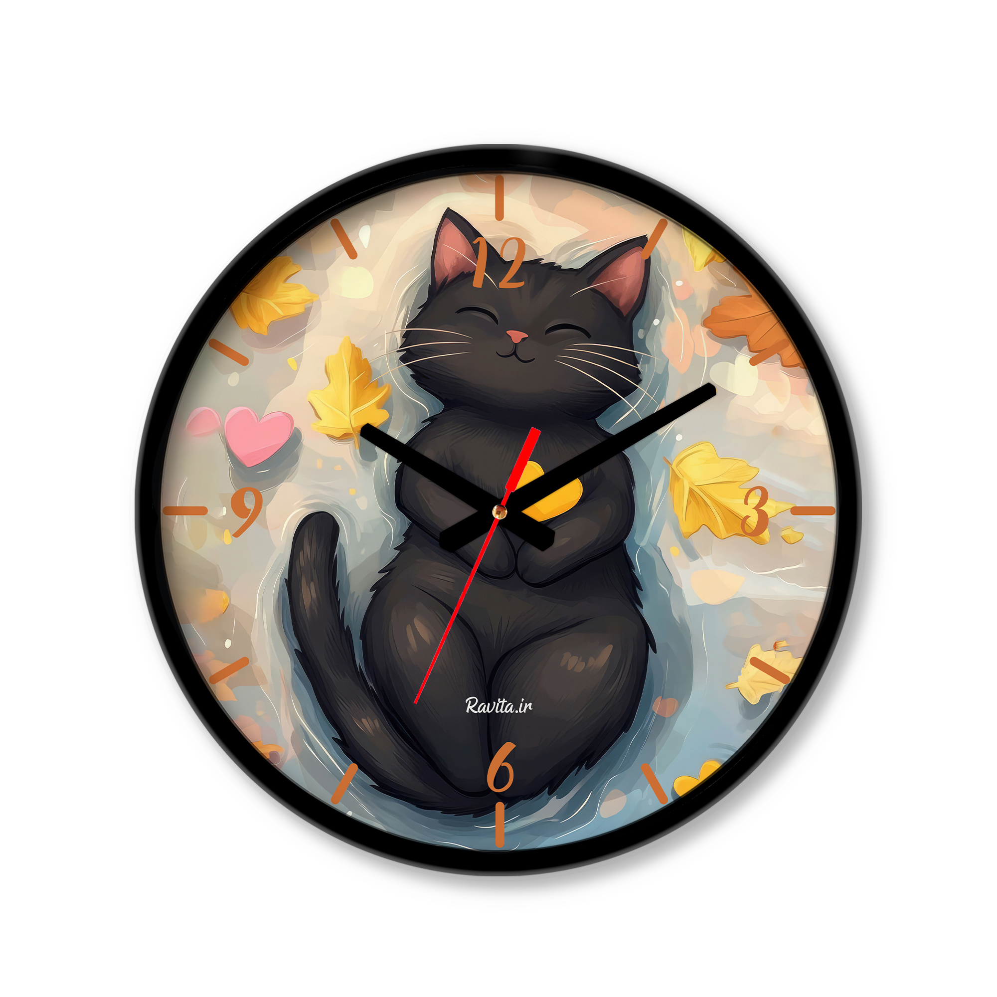 ساعت دیواری کوچک راویتا طرح گربه کد 3645