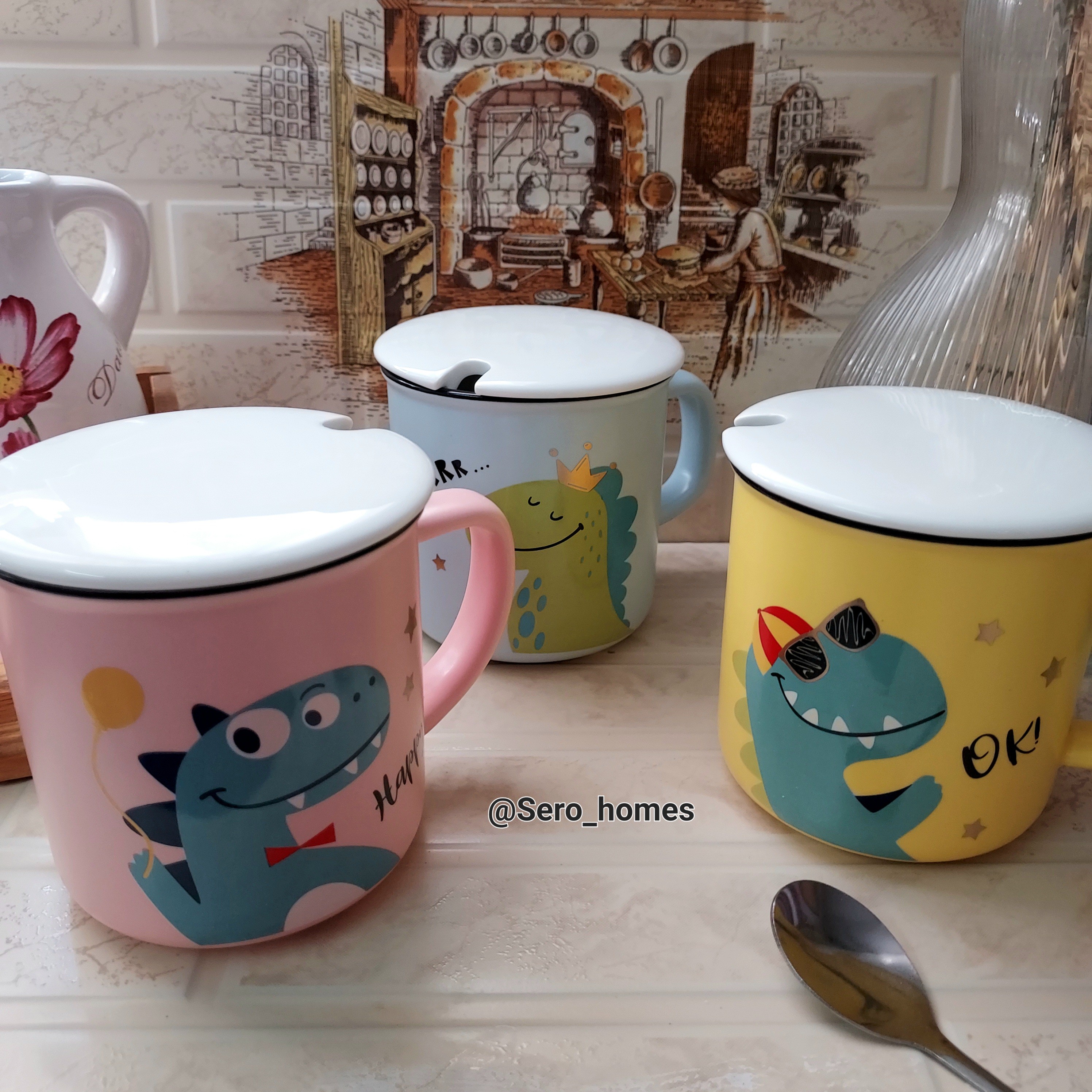 ماگ دایناسوری درب دار سرامیکی