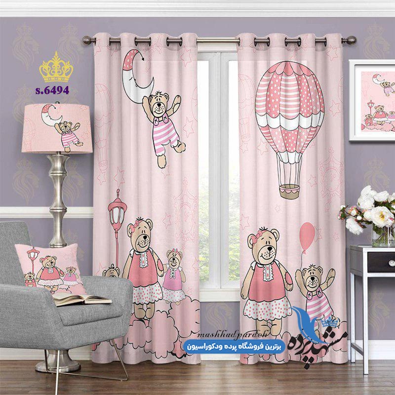 پرده پانچ کودکانه طرح خرسهای مهربون کد s-6494