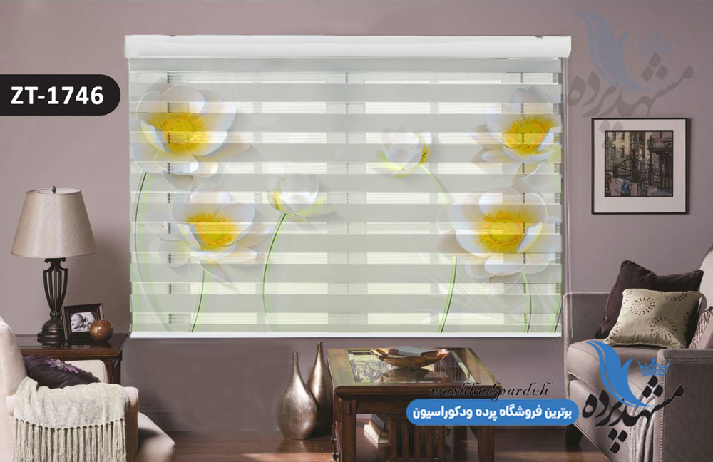 پرده زبرا تصویری چاپی طرح گل فانتزی کد ZT1746