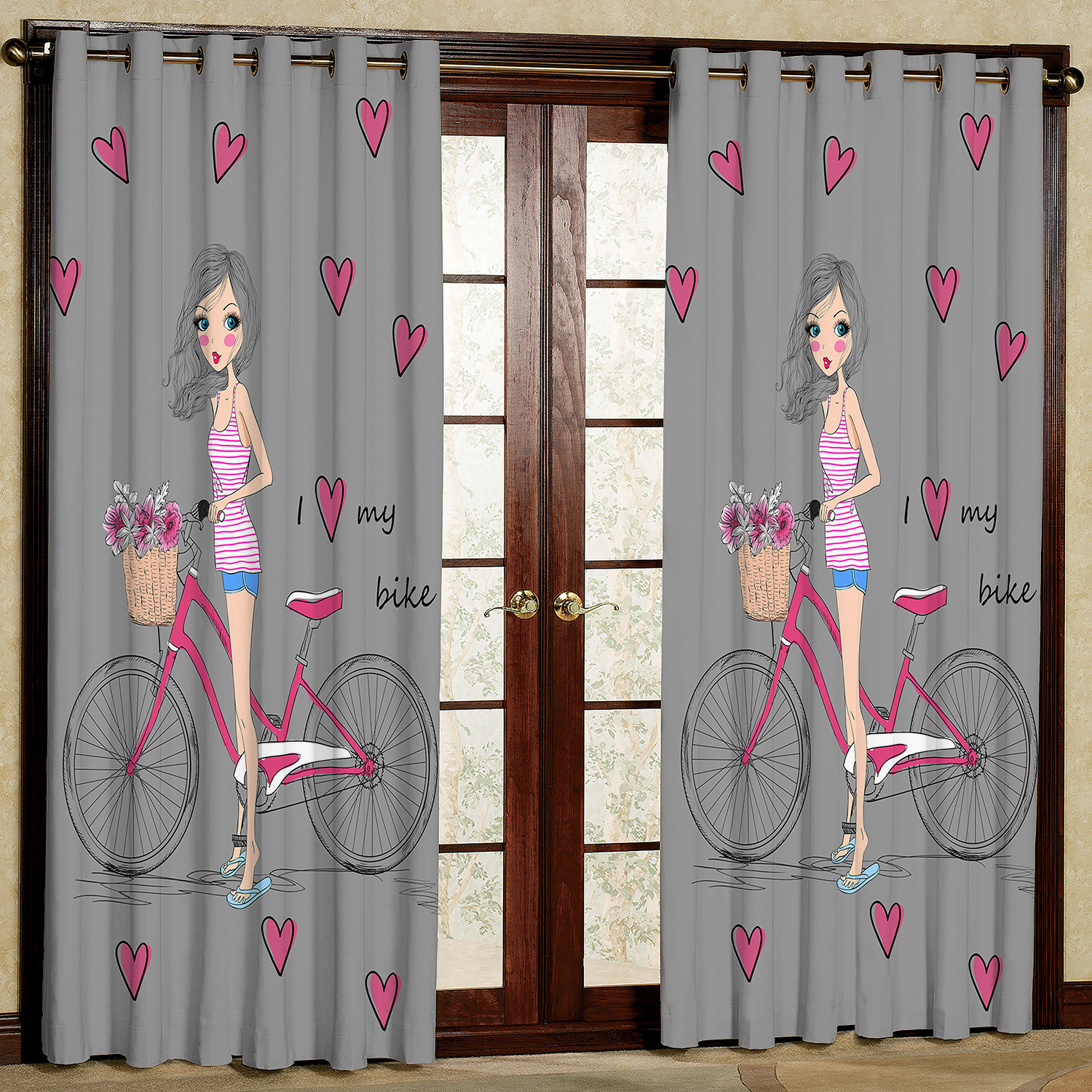 پرده مدل دختر و دوچرخه مخمل پانچی کد 4504 سایز 200x140 سانتی متر