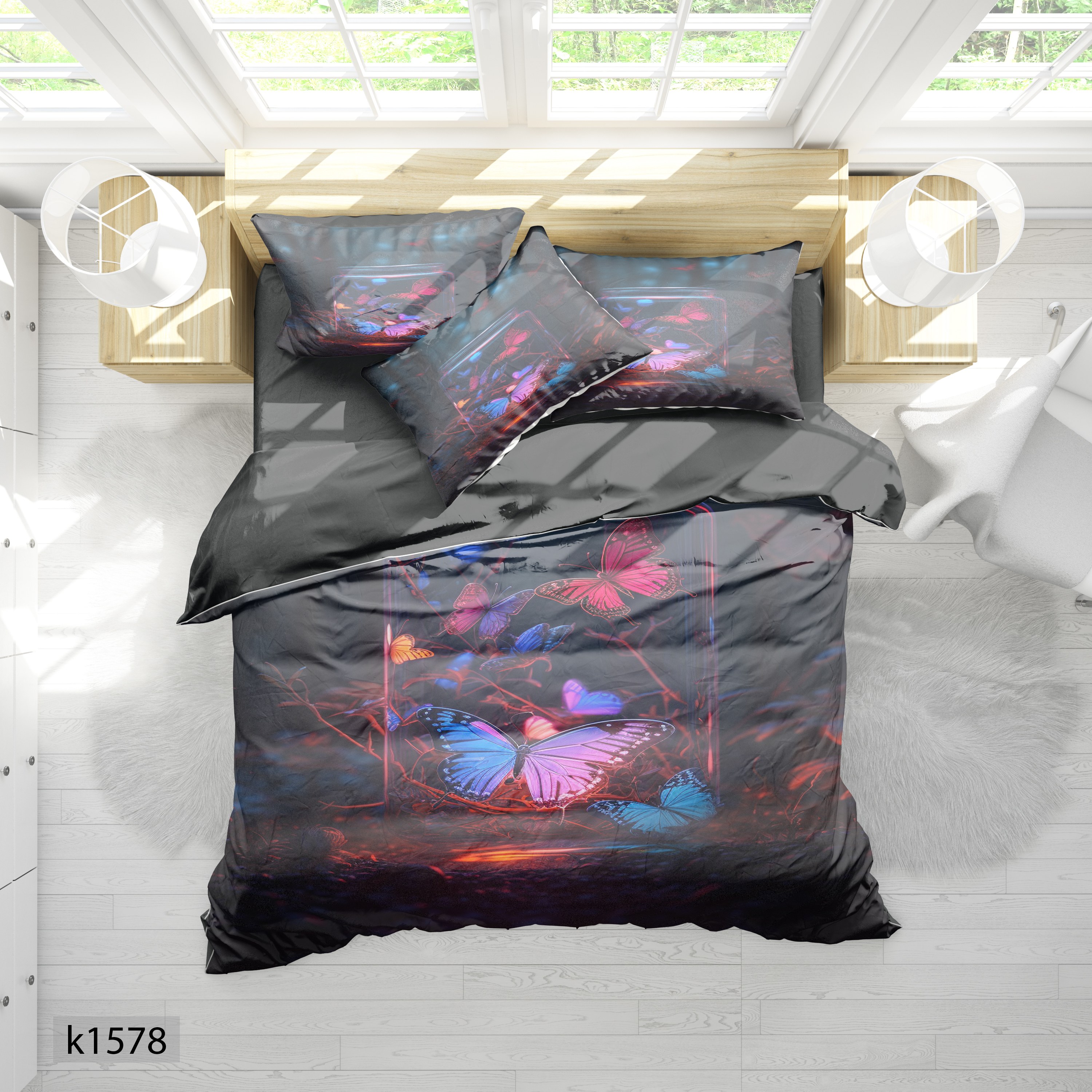 ست رو تختی چاپی 4 تیکه کالیفرنیا یک نفره   کد1578