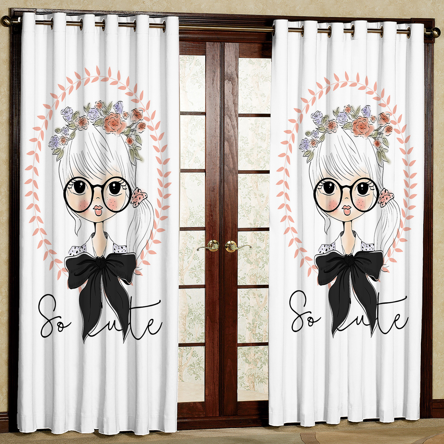 پرده مدل دختر پاپیون دار مخمل پانچی کد 1112 سایز 140x280 سانتی متر