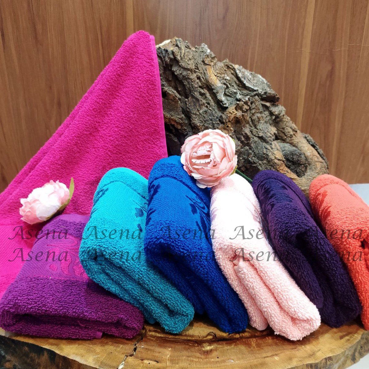 حوله دستی طرح گل بهباف آذر  جنس دو رو نخ رنگ بندی عالی وزیبا