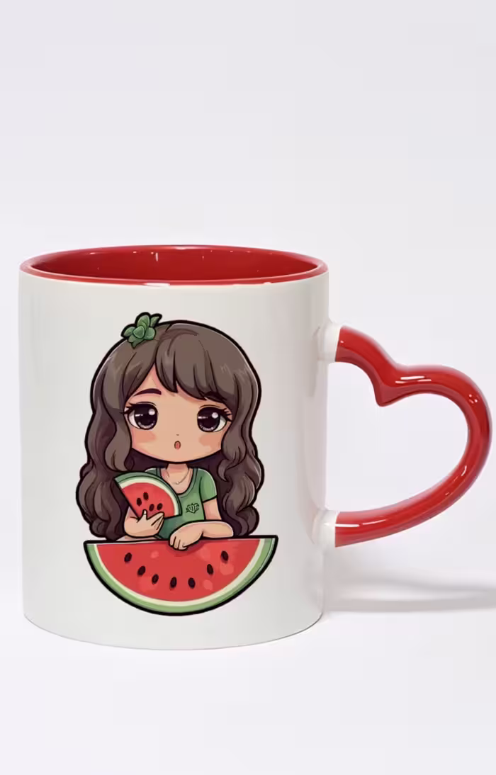ماگ دسته قلبی رنگی طرح دختر شب یلدا کد 10346