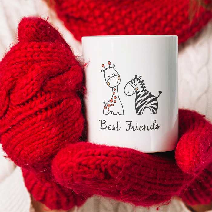 ماگ طرح زرافه و گورخر مدل best friends