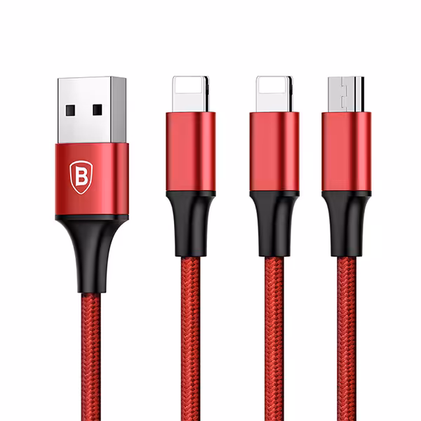 کابل تبدیل USB به لایتنینگ /MicroUSB/لایتنینگ باسئوس مدل CAMLL-SU09 طول 1.2 متر