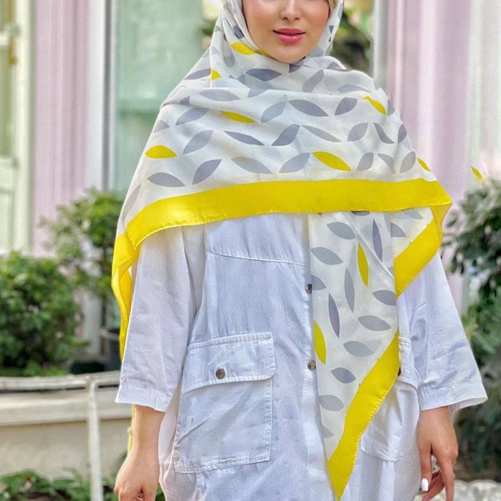 روسری طرح برگ طوسی و زرد چهار فصل ارسال رایگان