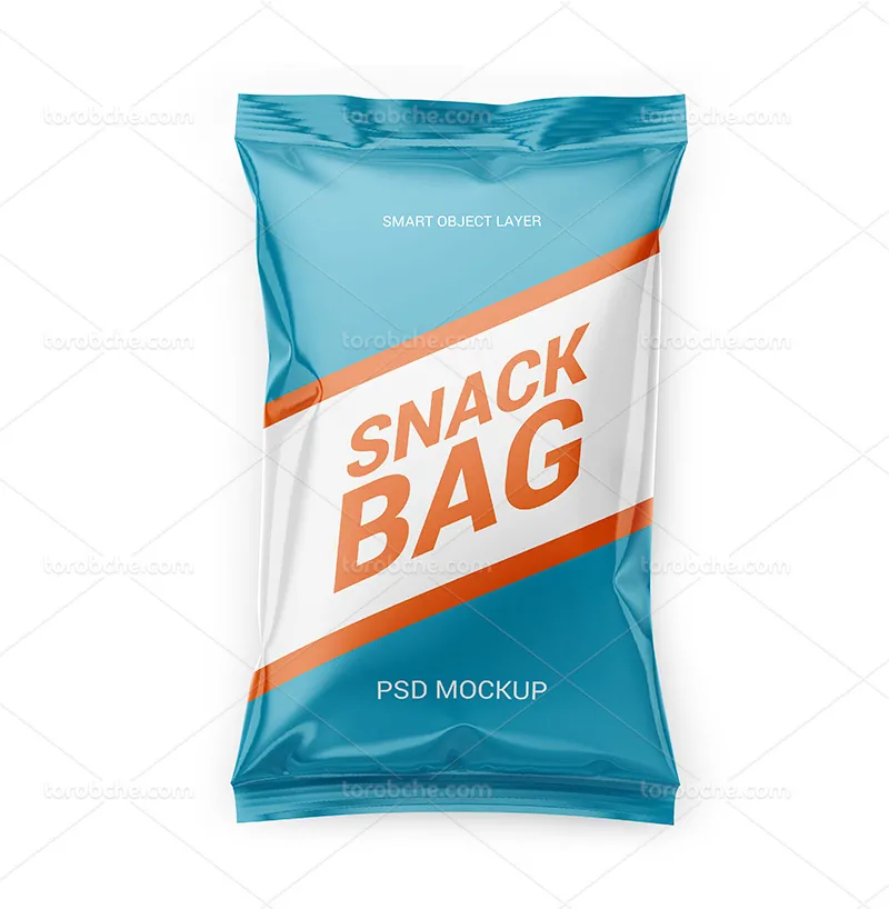موکاپ PSD بسته بندی فویلی چیپس | گرافیک با طعم تربچه