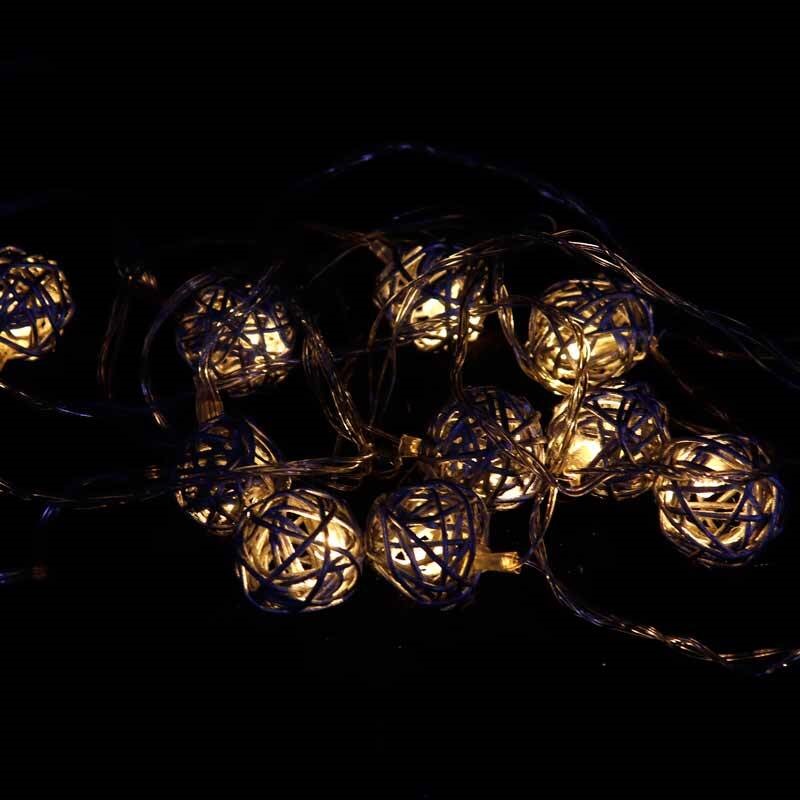 ریسه 10 لامپ طرح گوی چوبی طوسی آفتابی 2٫5 متری