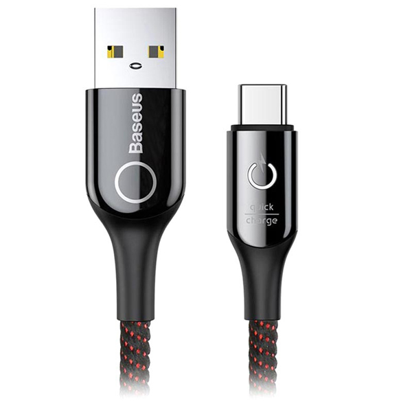 کابل USB به TYPE_C باسئوس فست شارژ Baseus C-shaped Light Intelligent power-off Cable USB For Type-C 3A 1M Black