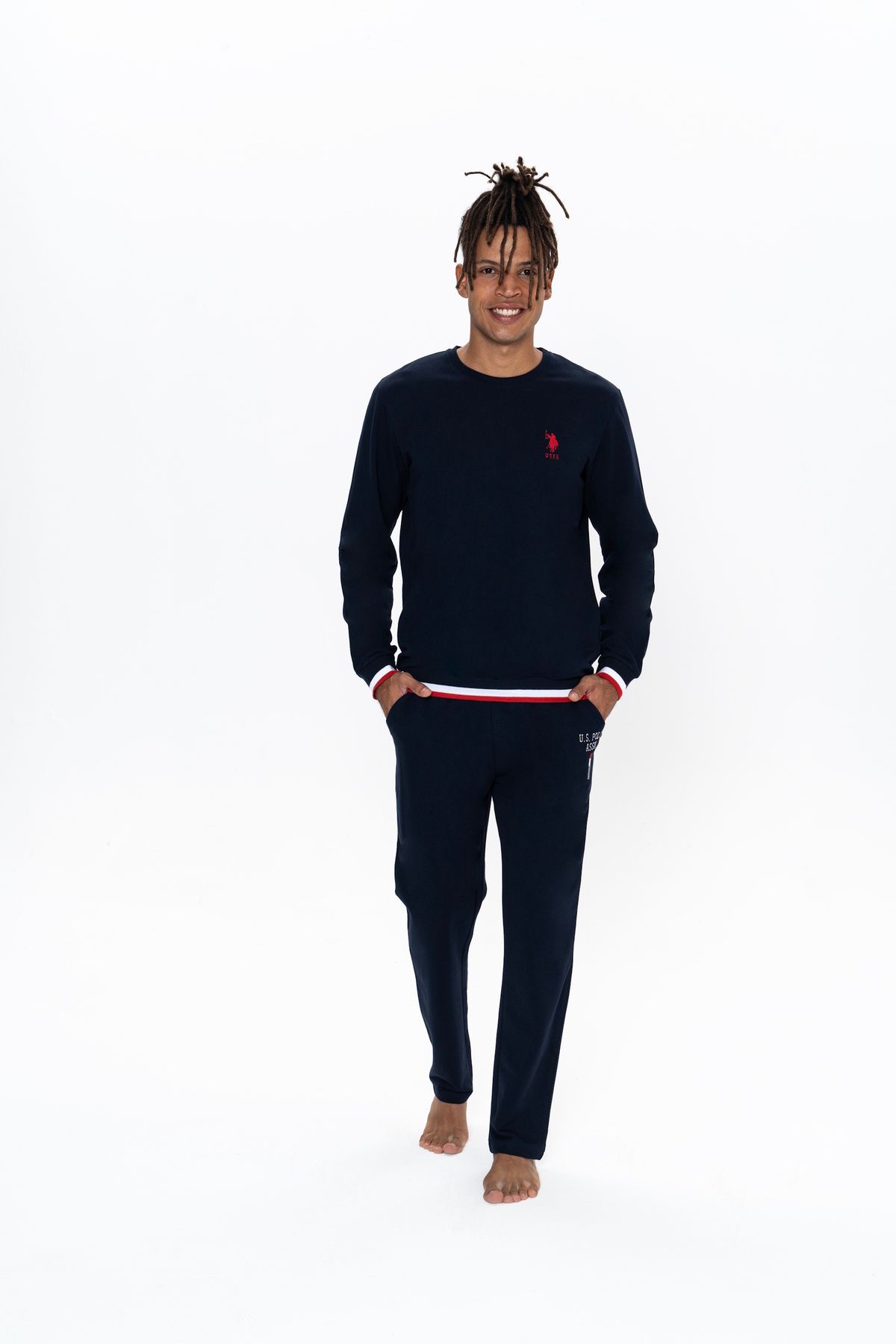 ست پیژامه آبی مردانه پایه چوگان ASSN. مجموعه لباس خواب مهریه BOX NAVY SRK3. U.S. Polo Assn.