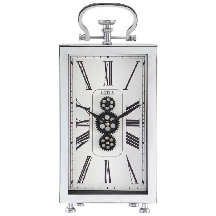 ساعت روميزی فلزی چرخ دنده ای لوتوس کد محصول: TC-802-MONROVIA-SILVER/WH&GOLD/WH
