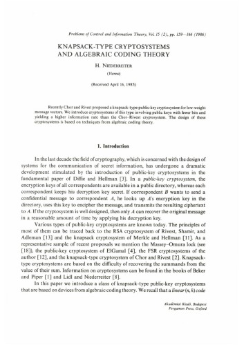 خرید و دانلود نسخه کامل کتاب Knapsack-type cryptosystems and algebraic coding theory | الی فایل | مرجع خرید و فروش فایل