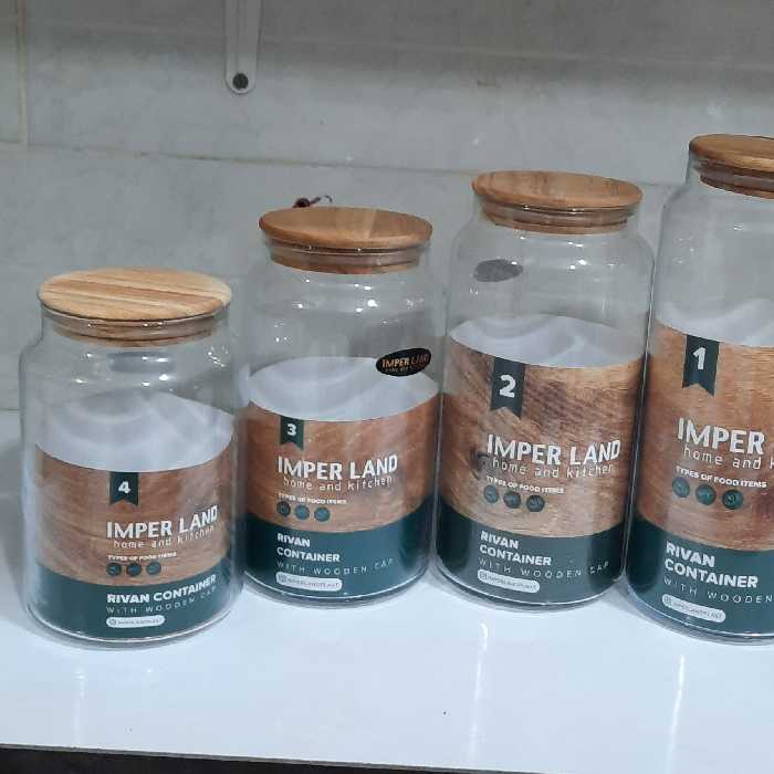 بانکه حبوبات شیشه ای در چوبی امپریال سایز 4 جاحبوباتی شیشه ای 