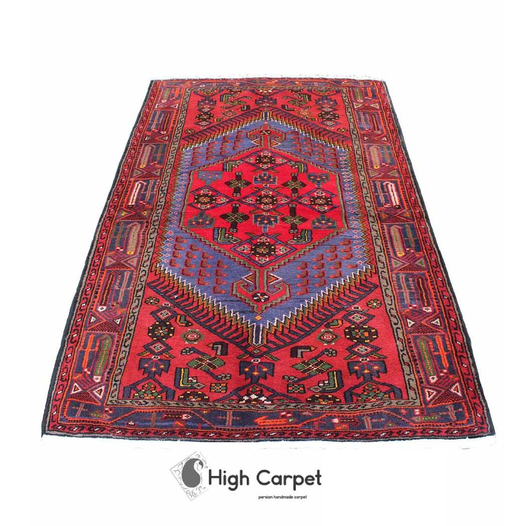 فرش دستبافت عشایری زنجان سه متری زمینه قرمز بنفش کد 0297
