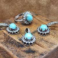 نیم ست فیروزه عجمی و بدون رگه نیشابور اصل و معدنی 