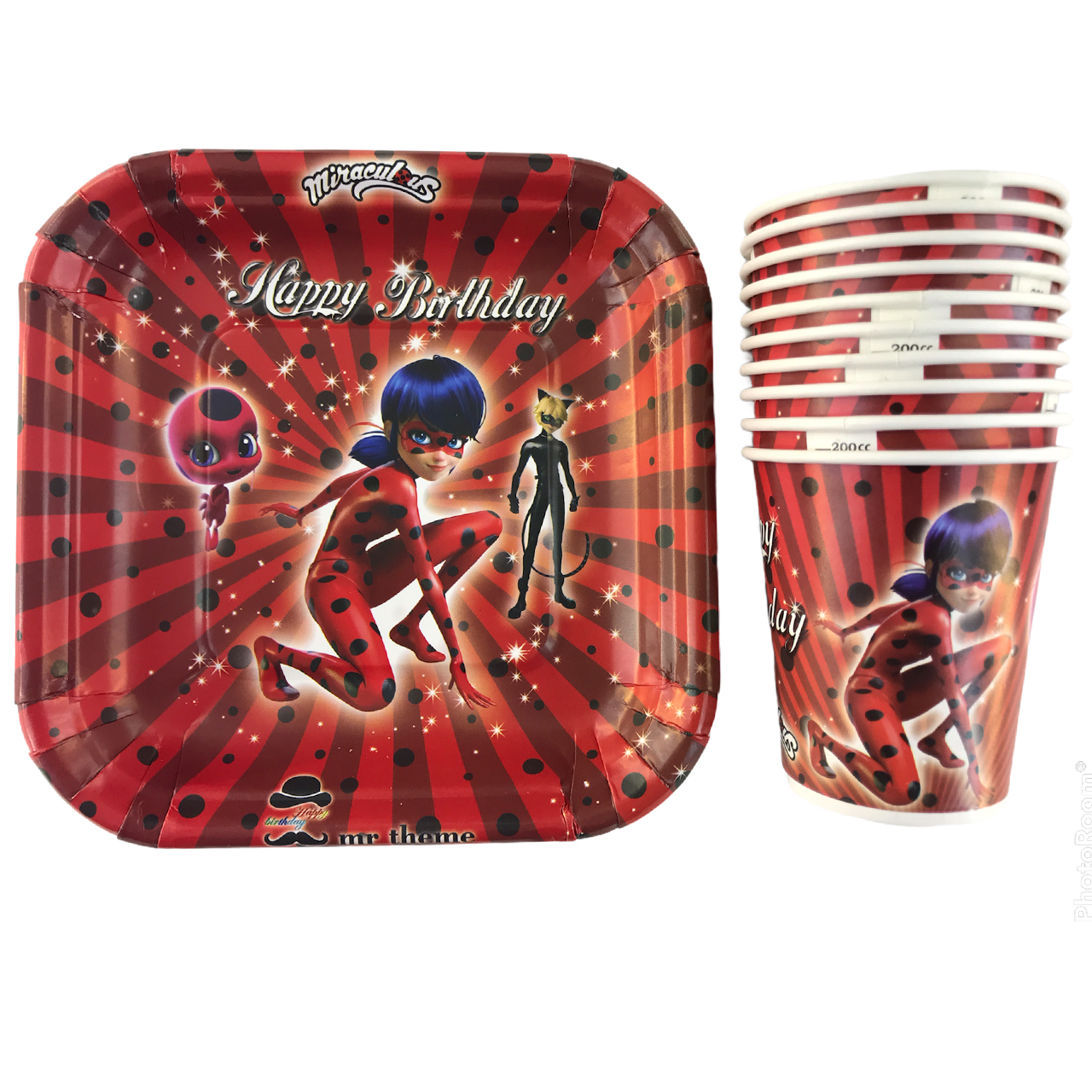 پیش دستی و لیوان یکبار مصرف مستر تم مدل دخترکفشدوزک پلاس بسته 20 عددی