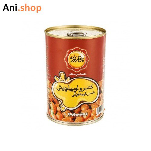 کنسرو لوبیا چیتی با سس گوجه فرنگی 420 گرمی بهروز کد 338