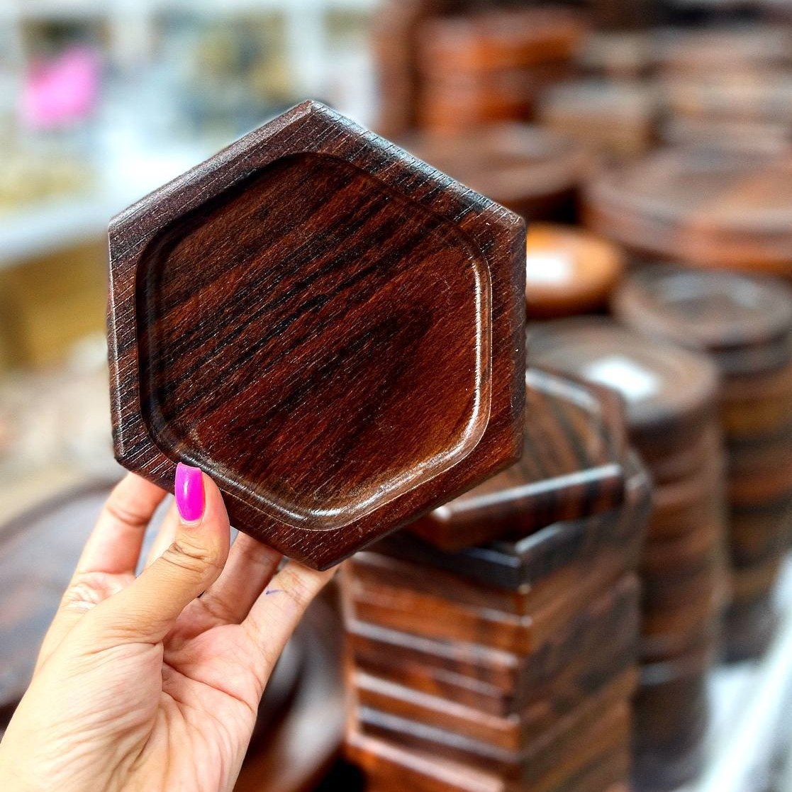 سینی سرو شش ضلعی چوبی