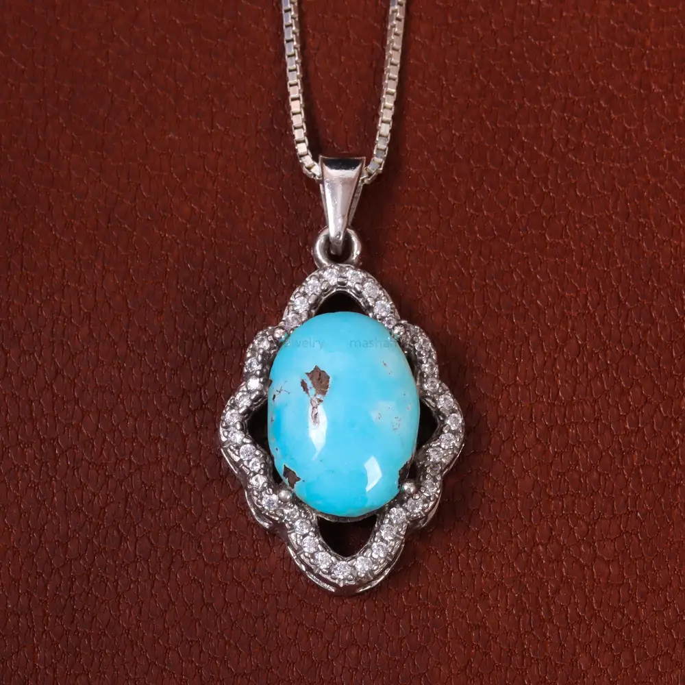 گردنبند فیروزه زنانه کد 25386 - جواهری مشاهیر