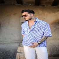 پیراهن / بلوز دکمه دار آبی مردانه جیب آستین کوتاه راه OUTFİT MAN