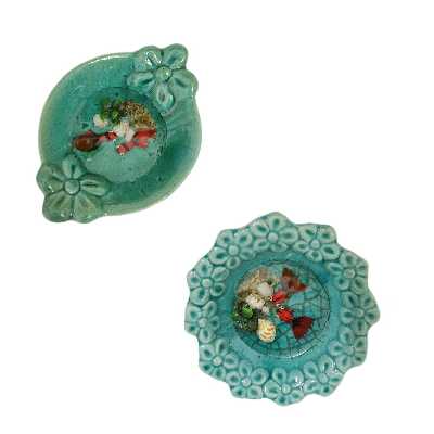 ظرف ماهی هفت سین سرامیکی مدل دور گل مجموعه 2 عددی