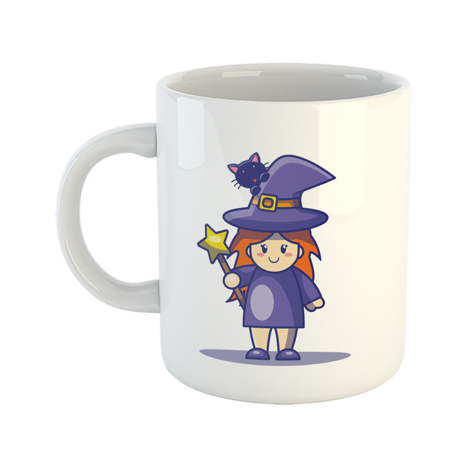 ماگ طرح گربه و دخترک مدل جادوگر