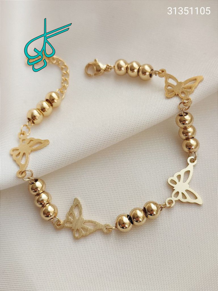 خرید دستبند مارک استیل طرح پروانه کد 1215336 - ردگل