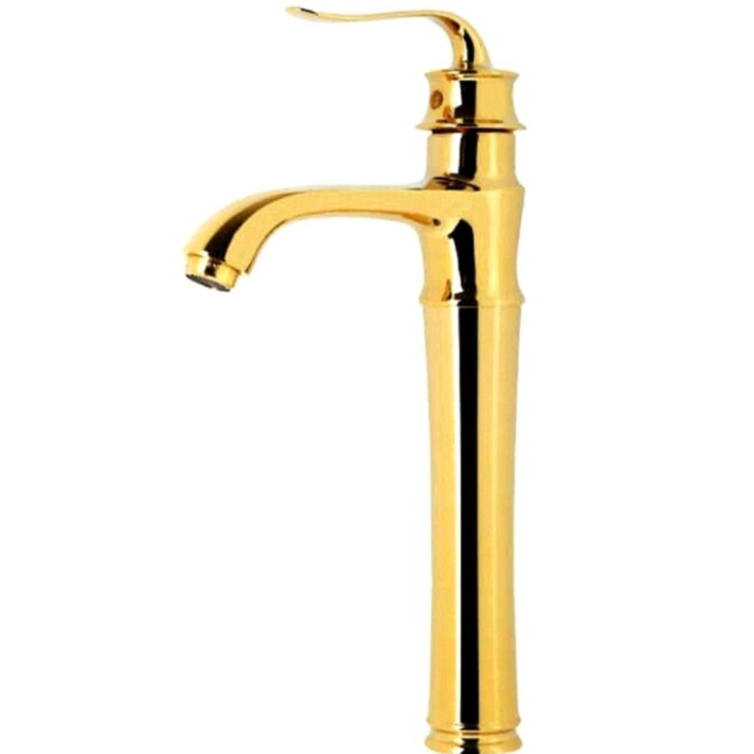 شیر روشویی پایه بلند مناسب روشویی سنگی و کابینتی طلایی